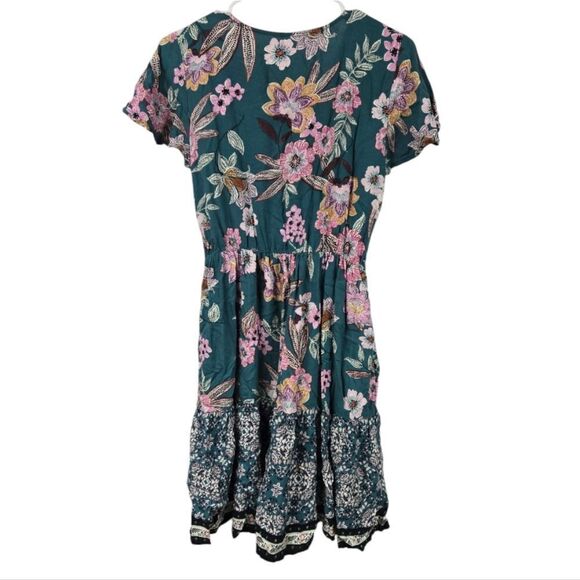 Maurices Teal Floral Flutter Sleeve V Neck Mini Dress Work School Casual Pockets - Picture 8 of 11